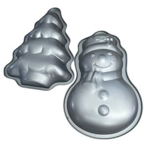 Christmas Holiday Cake Pans Molds 10" Snowman 9.5" Evergreen Christmas Tree